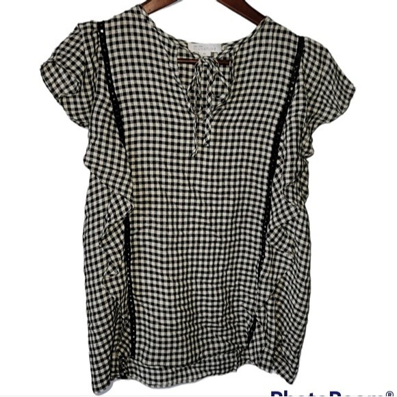 Nordstrom Signature Black White Gingham Flutter Shirt XS Fall Autumn Extra Small - Picture 1 of 3
